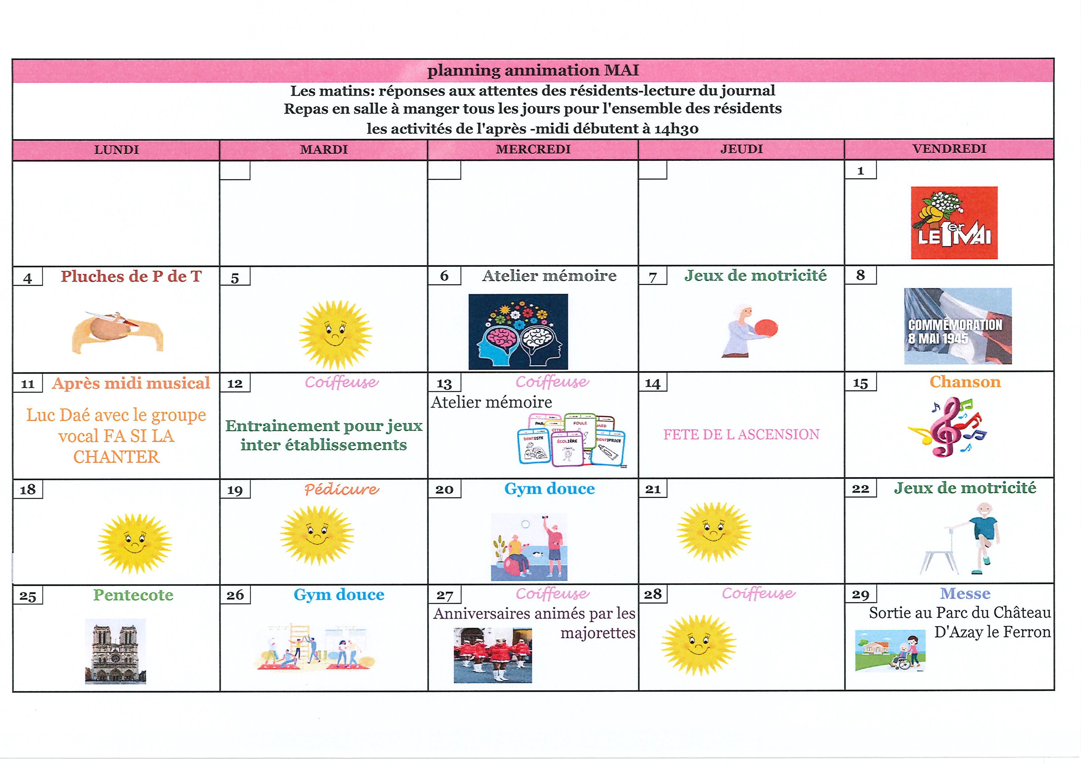 Planning des animations Mai 0001