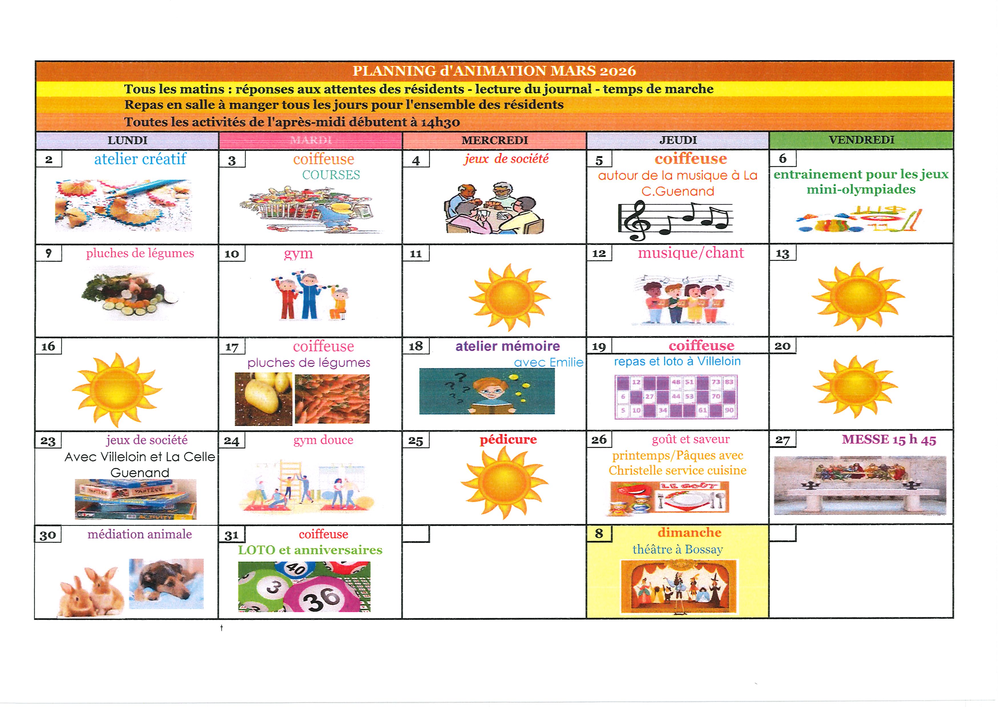 Planning des animations Mars 0001