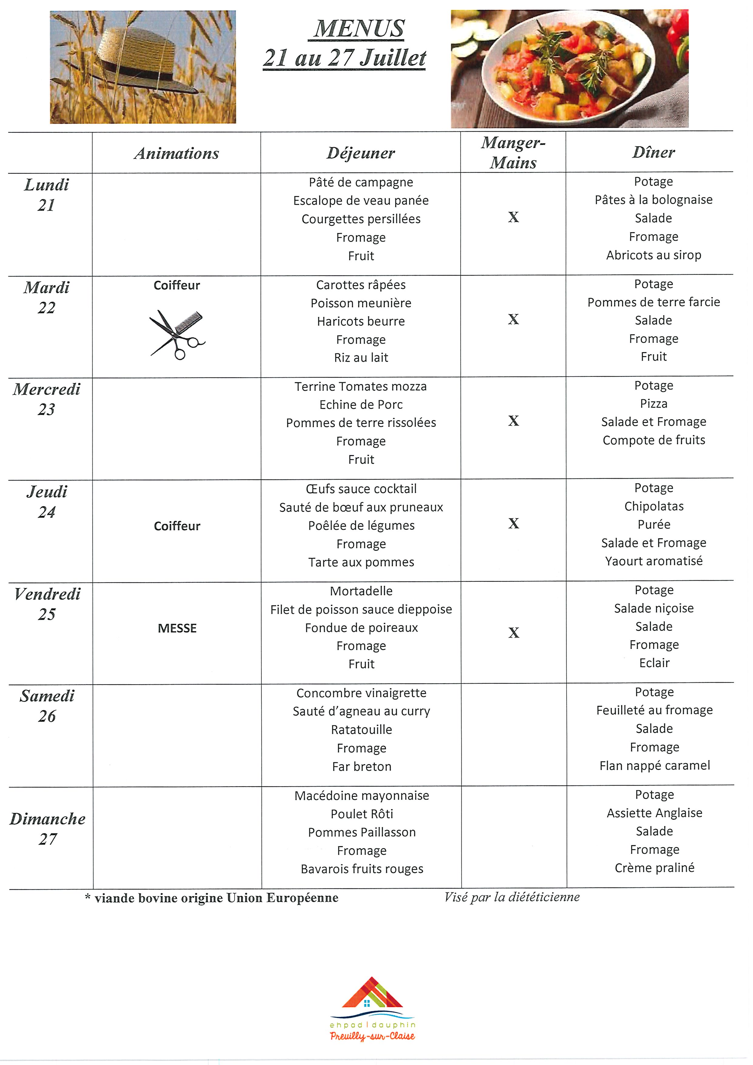 Menus du 21 au 27 juillet 0001