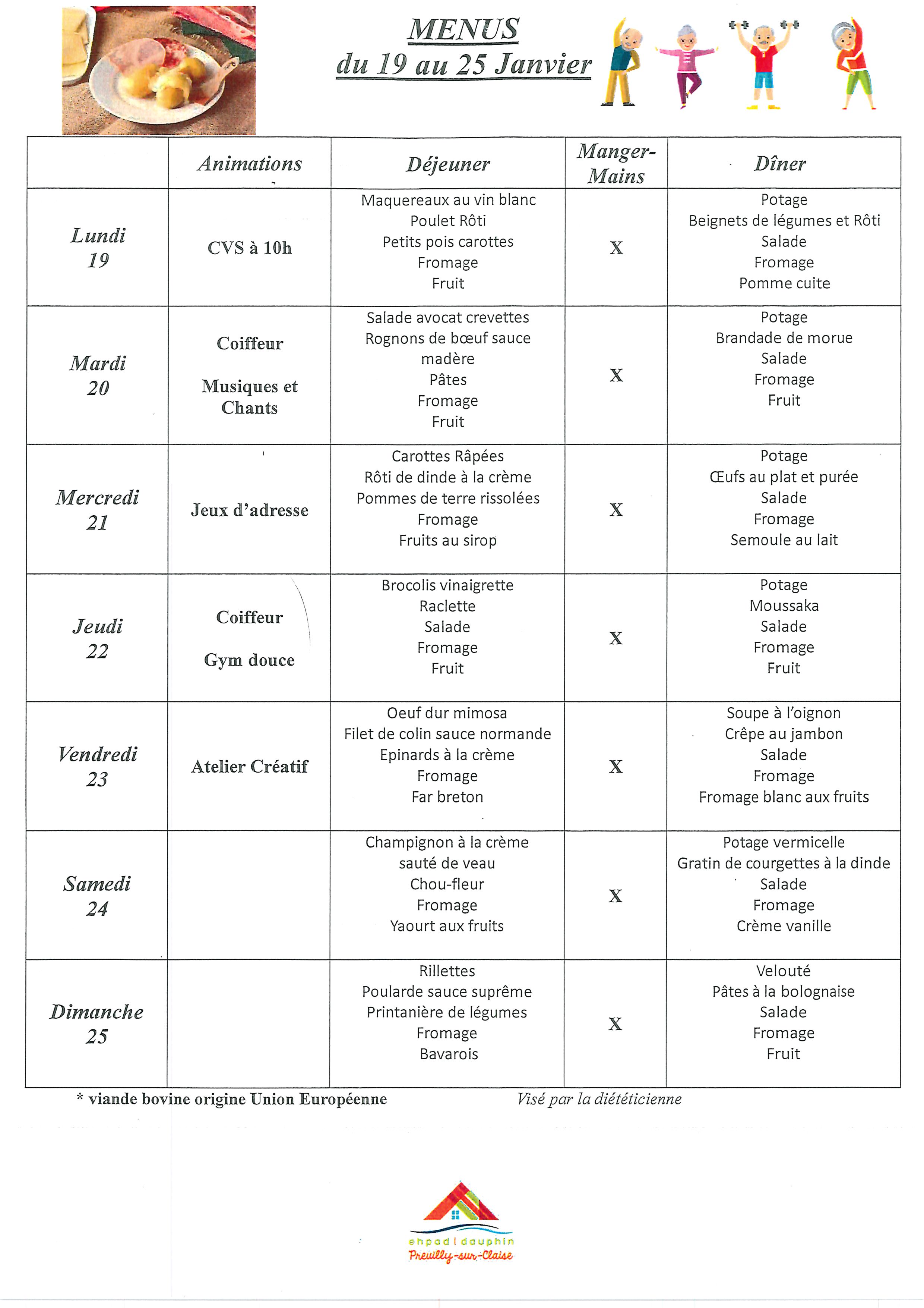 menus du 19 au 25 janvier 0001
