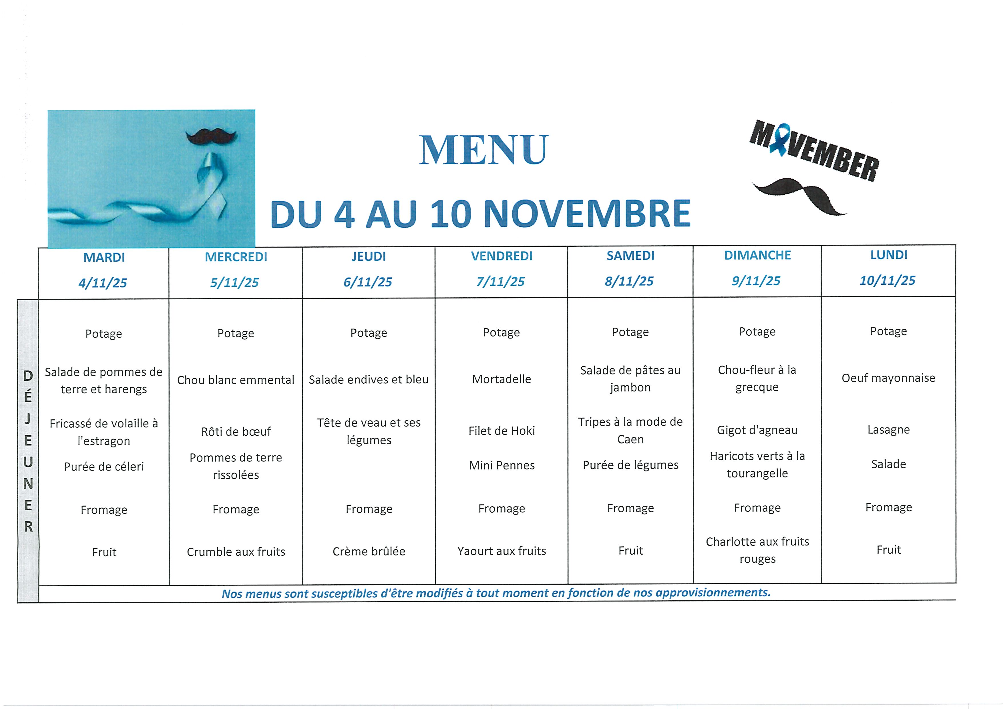 Menu du 4 au 10 novembre  0001