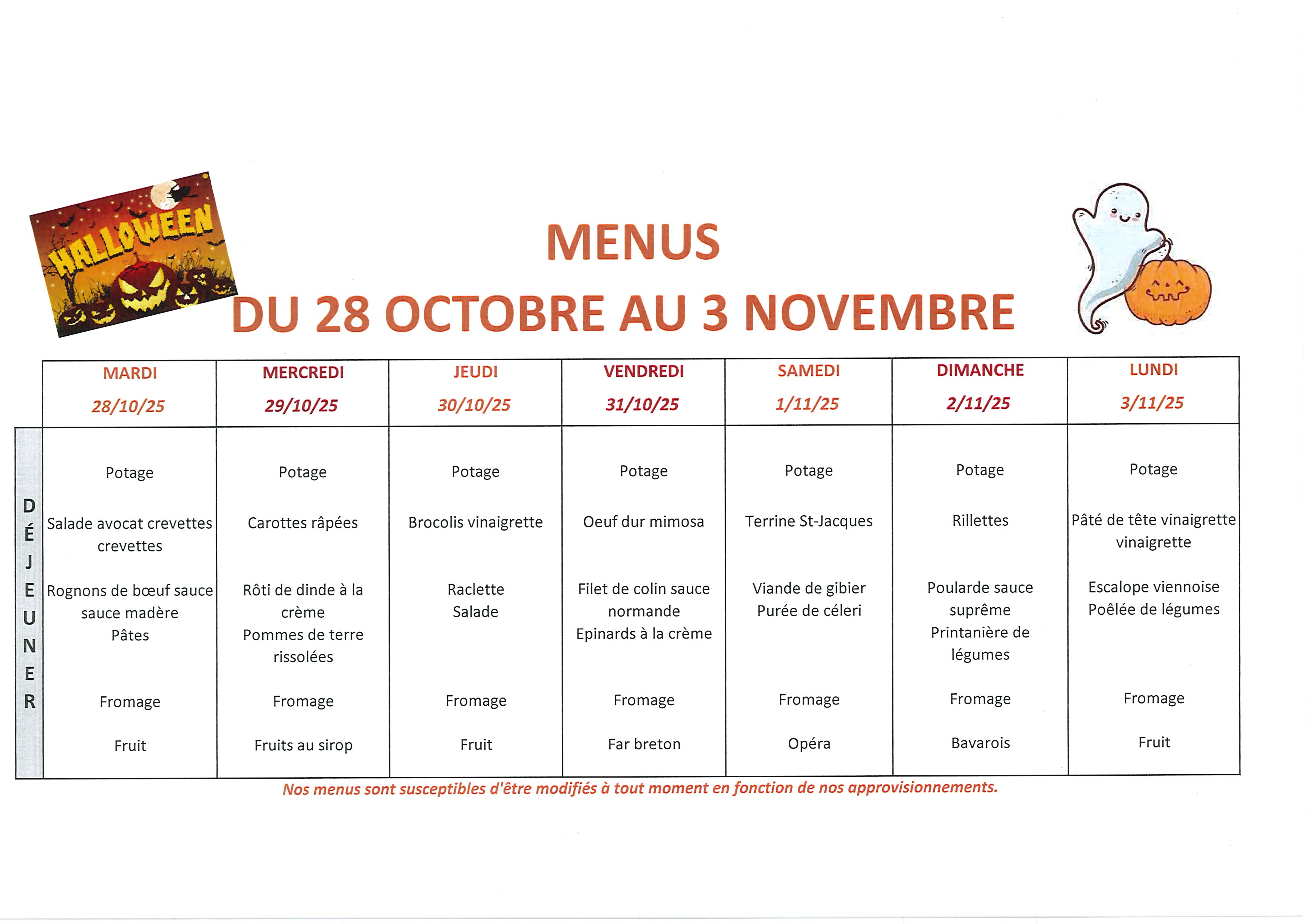 Menus port du 2810 au 0311 0001